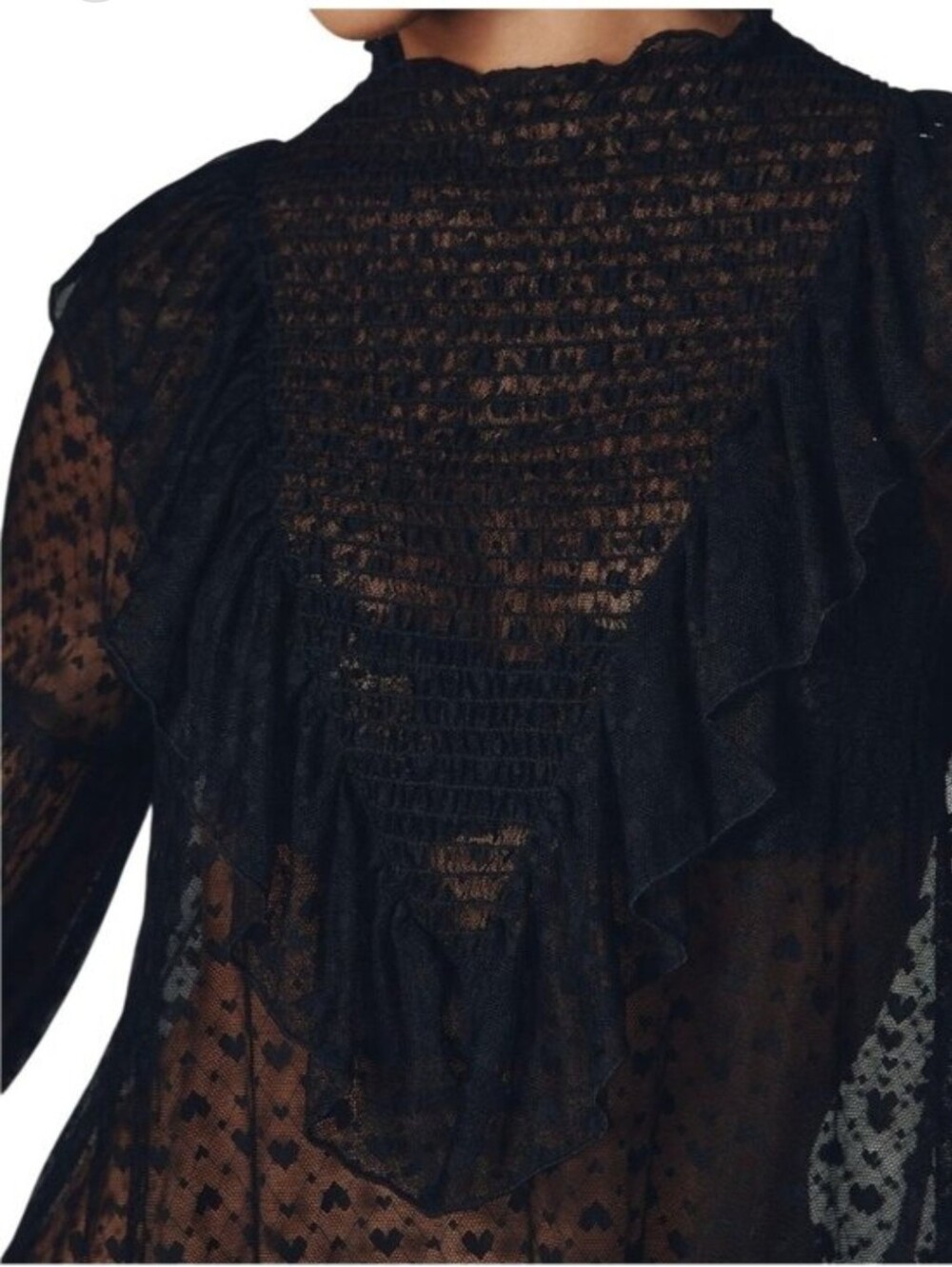 NWT | Maeve Sheer Black Ruffled High-Neck Blouse | SZ S